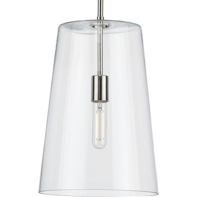 Clarion Collection One-Light Polished Nickel Clear Glass Transitional Pendant - Dry Location Listed - Model P500242-104