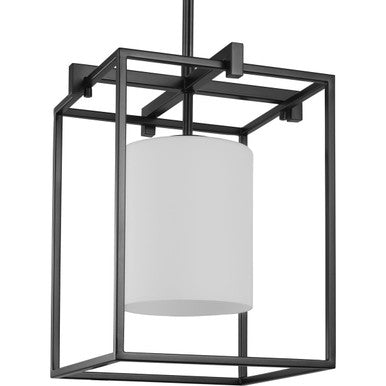 Chadwick Collection One-Light Matte Black Etched Opal Glass Modern Pendant Light - Dry Location Listed