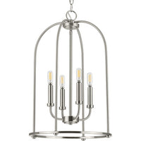 Leyden Collection Four-Light Brushed Nickel Farmhouse Style Foyer Pendant Light - Dry Location Listed