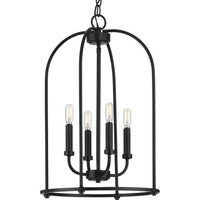 Leyden Collection Four-Light Matte Black Farmhouse Style Foyer Pendant Light - Dry Location Listed