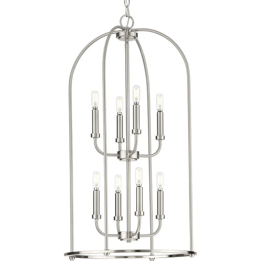 Progress Lighting Hall & Foyer Light - Leyden Collection Eight-Light Brushed Nickel Farmhouse Style Foyer Pendant Light - Model P500303-009