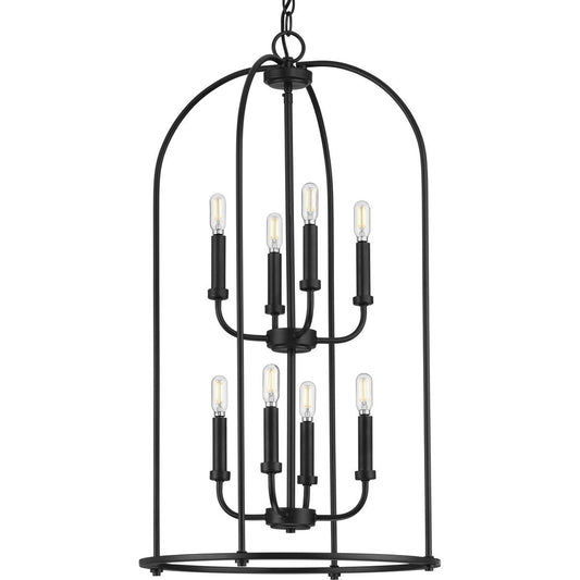 Progress Lighting Hall & Foyer Light - Leyden Collection Eight-Light Matte Black Farmhouse Style Foyer Pendant Light - Model P500303-031