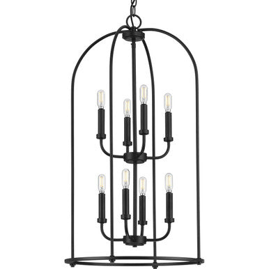 Leyden Collection Eight-Light Matte Black Farmhouse Style Foyer Pendant Light - Dry Location Listed