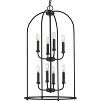 Leyden Collection Eight-Light Matte Black Farmhouse Style Foyer Pendant Light - Dry Location Listed