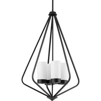 Elevate Collection Four-Light Matte Black and Etched White Glass Modern Style Hanging Pendant Light - Dry Location Listed