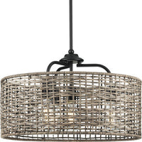 Lavelle Collection Four-Light Matte Black and Mocha finish Rattan Hanging Pendant Light - Dry Location Listed