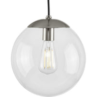 Atwell Collection 10-inch Brushed Nickel and Clear Glass Globe Medium Hanging Pendant Light - Dry Location Listed