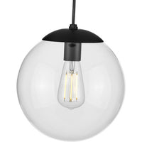 Atwell Collection 10-inch Matte Black and Clear Glass Globe Medium Hanging Pendant Light - Dry Location Listed