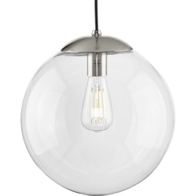 Atwell Collection 12-inch Brushed Nickel and Clear Glass Globe Large Hanging Pendant Light - Dry Location Listed