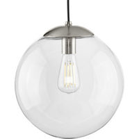 Atwell Collection 12-inch Brushed Nickel and Clear Glass Globe Large Hanging Pendant Light - Dry Location Listed