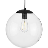 Atwell Collection 12-inch Matte Black and Clear Glass Globe Large Hanging Pendant Light - Dry Location Listed