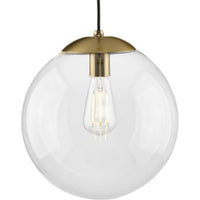 Atwell Collection 12-inch Brushed Bronze and Clear Glass Globe Large Hanging Pendant Light - Dry Location Listed