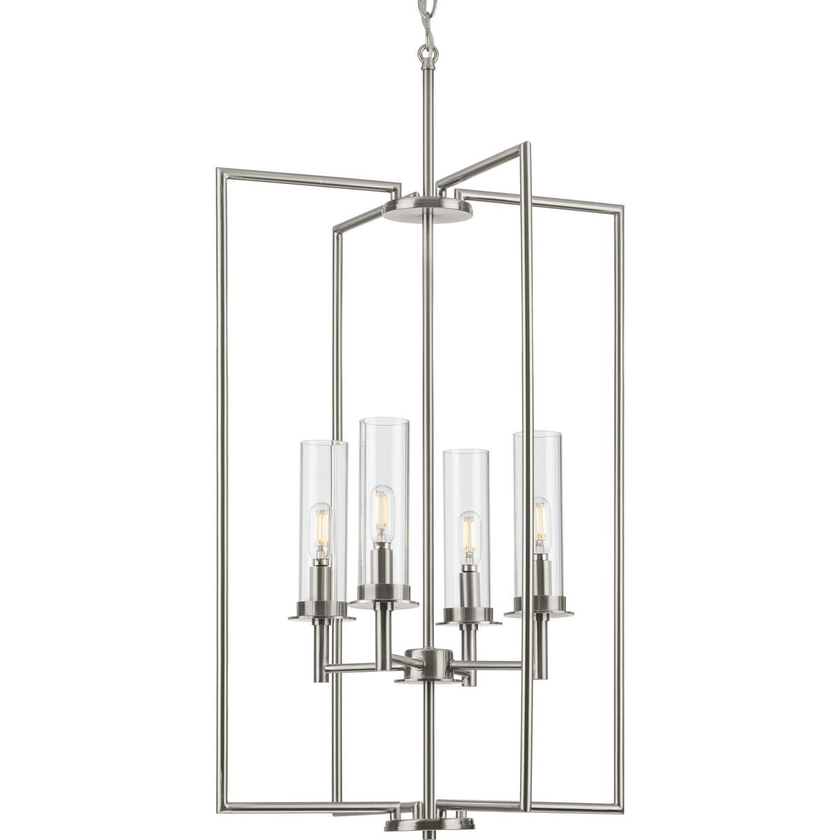 Progress Lighting Hall & Foyer Light - Kellwyn Collection Four-Light Brushed Nickel and Clear Glass Transitional Style Foyer Pendant Light - Model P500315-009