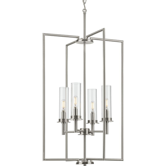 Progress Lighting Hall & Foyer Light - Kellwyn Collection Four-Light Brushed Nickel and Clear Glass Transitional Style Foyer Pendant Light - Model P500315-009