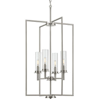 Kellwyn Collection Four-Light Brushed Nickel and Clear Glass Transitional Style Foyer Pendant Light - Dry Location Listed