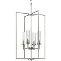 Kellwyn Collection Four-Light Brushed Nickel and Clear Glass Transitional Style Foyer Pendant Light - Dry Location Listed