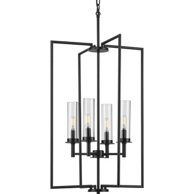 Kellwyn Collection Four-Light Matte Black and Clear Glass Transitional Style Foyer Pendant Light - Dry Location Listed