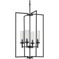 Kellwyn Collection Four-Light Matte Black and Clear Glass Transitional Style Foyer Pendant Light - Dry Location Listed