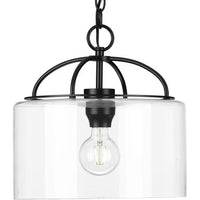 Leyden Collection One-Light Matte Black and Clear Glass Farmhouse Style Hanging Pendant Light - Dry Location Listed