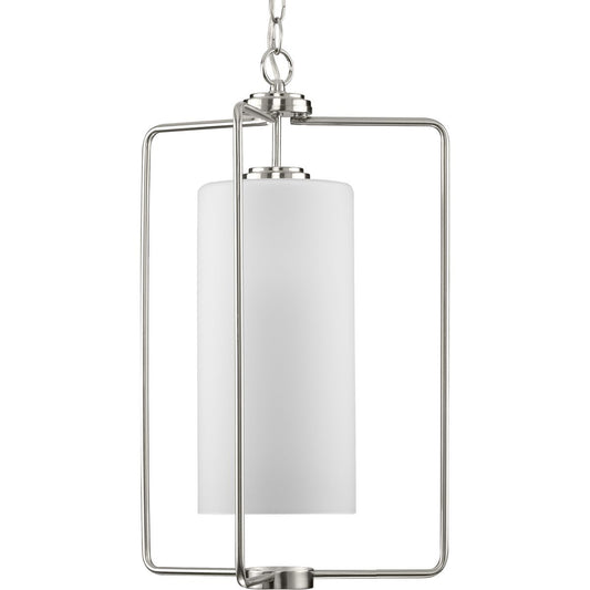 Progress Lighting Hall & Foyer Light - Merry Collection One-Light Brushed Nickel and Etched Glass Transitional Style Foyer Pendant Light - Model P500333-009