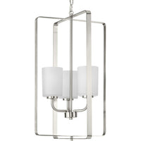 League Collection Three-Light Brushed Nickel and Etched Glass Modern Farmhouse Foyer Chandelier Light - Dry Location Listed