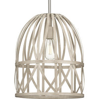 Chastain Collection One-Light Brushed Nickel Bleached Oak Basket Farmhouse Pendant Light - Dry Location Listed