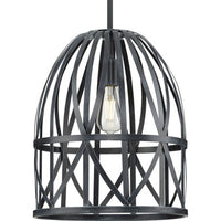 Chastain Collection One-Light Textured Black Cerused Black Oak Basket Farmhouse Pendant Light - Dry Location Listed