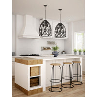 Chastain Collection Three-Light Cerused Black Oak Basket Farmhouse Pendant Light - Dry Location Listed