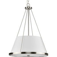 Saffert Collection Three-Light New Traditional Brushed Nickel White Linen Shade Pendant Light - Dry Location Listed