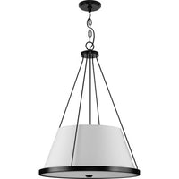 Saffert Collection Three-Light New Traditional Matte Black White Linen Glass Pendant Light - Dry Location Listed