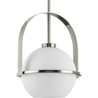 Delayne Collection One-Light Mid-Century Modern Brushed Nickel Etched Opal Glass Pendant Light - Dry Location Listed - Model P500359-009