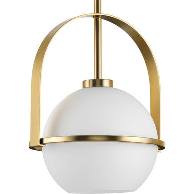 Delayne Collection One-Light Mid-Century Modern Brushed Bronze Etched Opal Glass Pendant Light - Dry Location Listed - Model P500358-109
