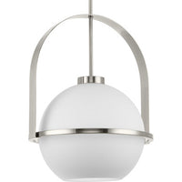 Delayne Collection One-Light Mid-Century Modern Brushed Nickel Etched Opal Glass Pendant Light - Dry Location Listed - Model P500359-009