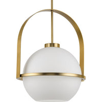 Delayne Collection One-Light Mid-Century Modern Brushed Bronze Etched Opal Glass Pendant Light - Dry Location Listed - Model P500359-109