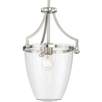 Parkhurst Collection One-Light New Traditional Brushed Nickel Clear Glass Mini-Pendant Light - Dry Location Listed