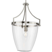 Parkhurst Collection One-Light New Traditional Brushed Nickel Clear Glass Pendant Light - Dry Location Listed