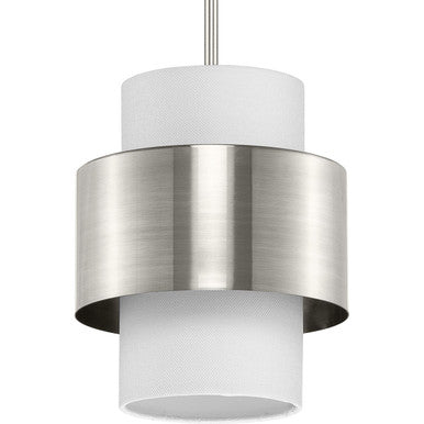 Silva Collection One-Light Brushed Nickel White Linen Shade Pendant - Dry Location Listed