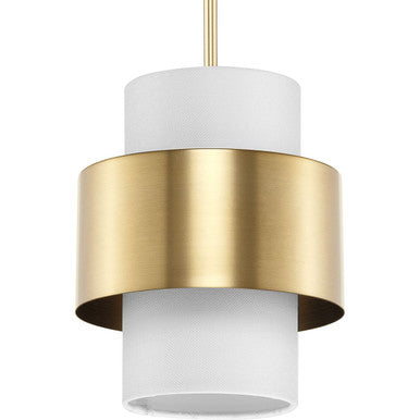 Silva Collection One-Light Brushed Bronze White Linen Shade Pendant - Dry Location Listed