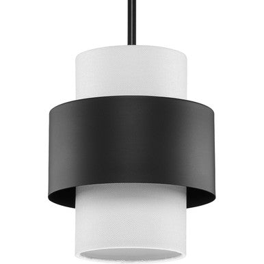 Silva Collection One-Light Matte Black White Linen Shade Pendant - Dry Location Listed