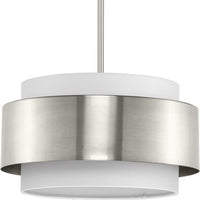 Silva Collection Three-Light Brushed Nickel White Linen Shade Pendant - Dry Location Listed - Model P500400-009
