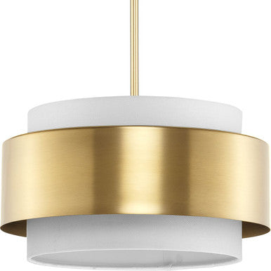 Silva Collection Three-Light Brushed Bronze White Linen Shade Pendant - Dry Location Listed - Model P500399-109