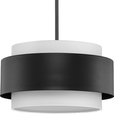 Silva Collection Three-Light Matte Black White Linen Shade Pendant - Dry Location Listed - Model P500400-31M