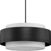 Silva Collection Three-Light Matte Black White Linen Shade Pendant - Dry Location Listed - Model P500400-31M