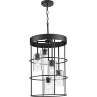 Burgess Collection Five-Light Matte Black Modern Farmhouse Hall & Foyer Light - Dry Location Listed