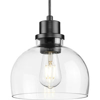 Garris Collection One-Light Matte Black Clear Glass Transitional Mini-Pendant - Dry Location Listed