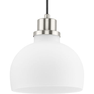 Garris Collection One-Light Brushed Nickel Etched Opal Glass Transitional Mini-Pendant - Dry Location Listed