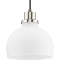 Garris Collection One-Light Brushed Nickel Etched Opal Glass Transitional Mini-Pendant - Dry Location Listed