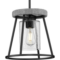Laramie Collection One-Light Matte Black Rustic Modern Clear Seeded Glass Pendant - Dry Location Listed