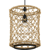 Chandra Collection One-Light Matte Black Global Pendant with Woven Shade - Dry Location Listed - Model P500420-31M
