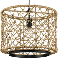 Chandra Collection One-Light Matte Black Global Pendant with Woven Shade - Dry Location Listed - Model P500420-31M